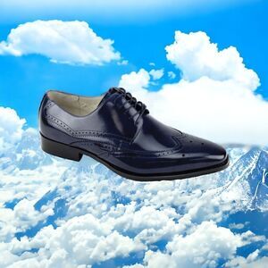 GIOVANNI MEN'S NAVY WINGTIP LACE UP LEATHER  DRESS SHOE. LINCOLN.